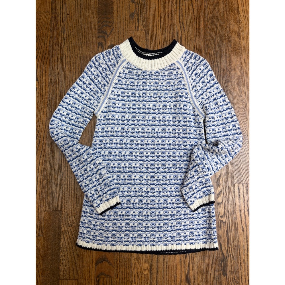 Talbots Womens Small Blue White Excellent Coastal Nautical Knit Pullover